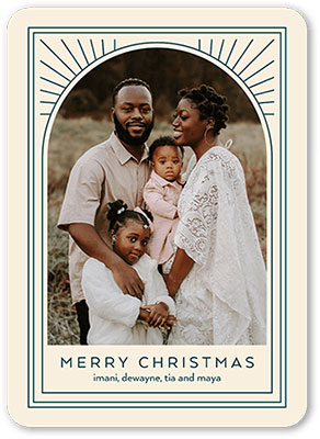 A photo Christmas card with a unique arched, art deco design