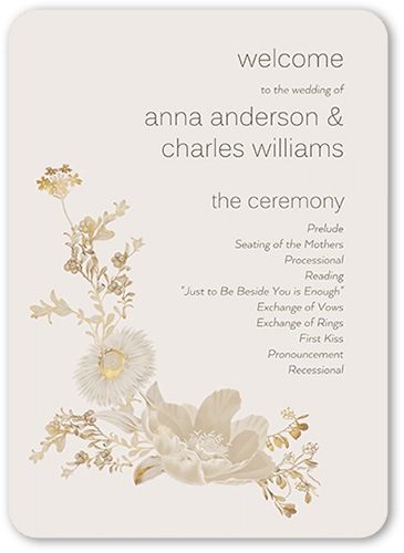 Botanical wedding program with custom details and illustrations